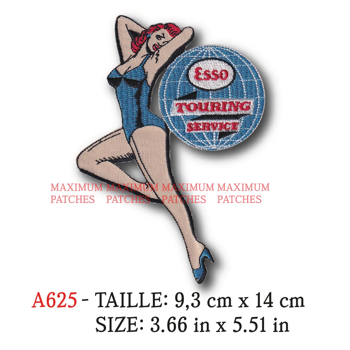 MAXIMUMPATCHES - Ecusson Patch Brodé Thermocollant - 9,3 cm x 14 cm - Pin-Up Marque Logo Rétro Vintage Esso