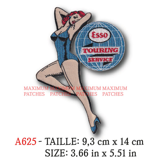 MAXIMUMPATCHES - Ecusson Patch Brodé Thermocollant - 9,3 cm x 14 cm - Pin-Up Marque Logo Rétro Vintage Esso