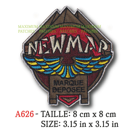 MAXIMUMPATCHES - Ecusson Patch Brodé Thermocollant - 8 cm x 8 cm - Moto Anglais Marque Logo Rétro Vintage Newmap