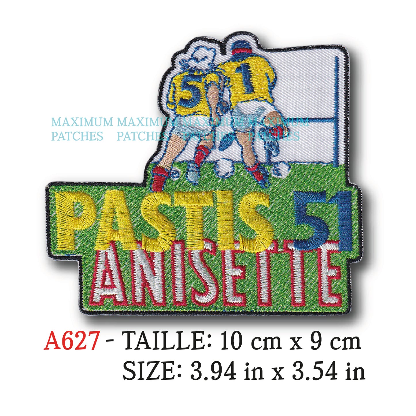 MAXIMUMPATCHES - Ecusson Patch Brodé Thermocollant - 10 cm x 9 cm - Pastis 51 Rugby Anisette Apéro