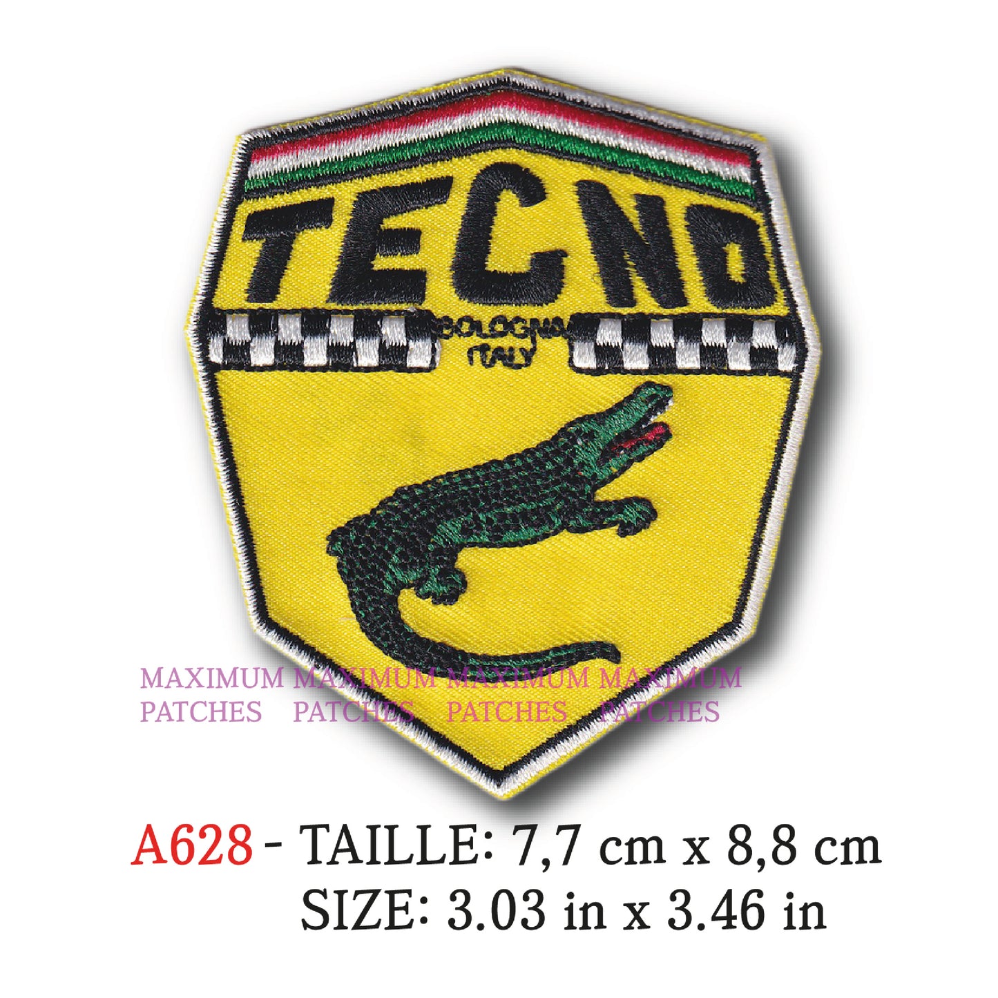 MAXIMUMPATCHES - Ecusson Patch Brodé Thermocollant - 7,7 cm x 8,8 cm - Automobile Moto Italie Marque Logo Rétro Vintage