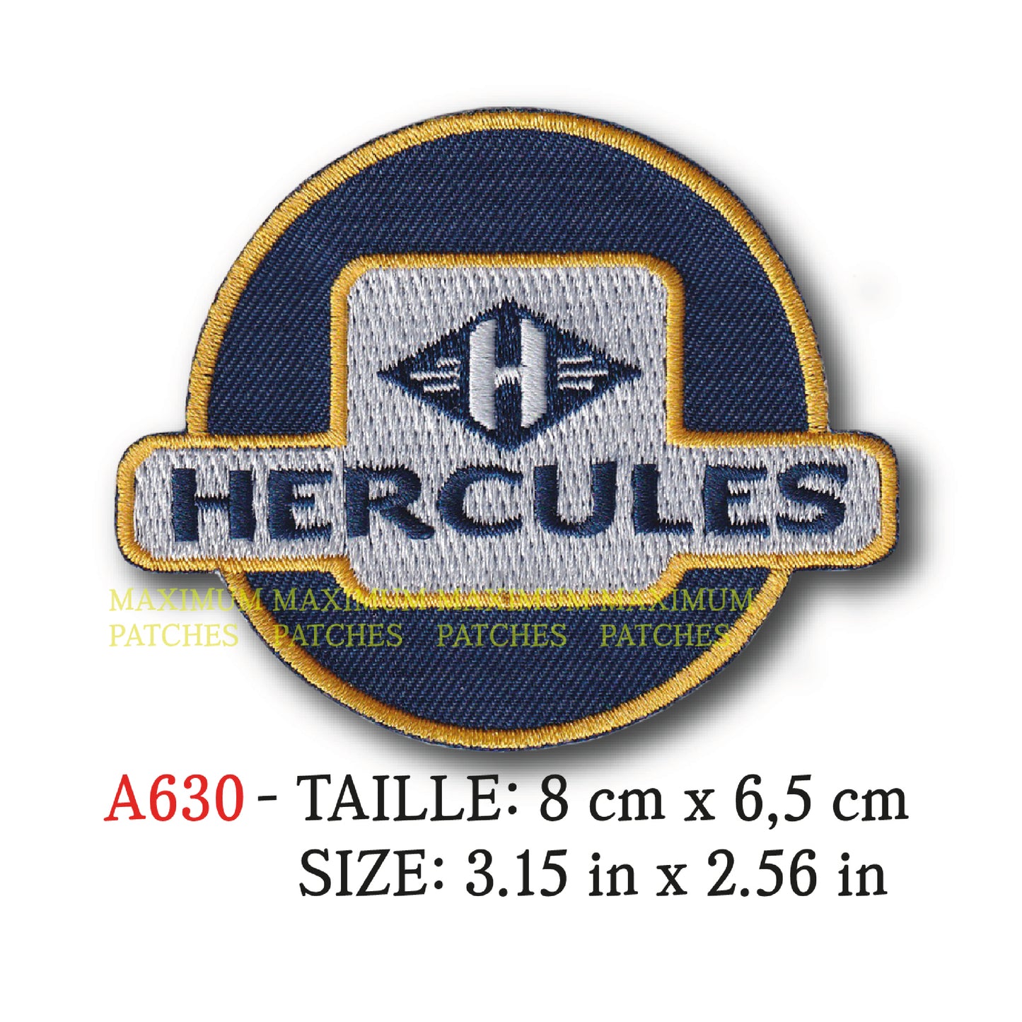 MAXIMUMPATCHES - Ecusson Patch Brodé Thermocollant - 8 cm x 6,5 cm - Moto Marque Logo Rétro Vintage Hercules