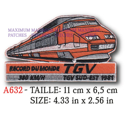MAXIMUMPATCHES - Ecusson Patch Brodé Thermocollant - 11 cm x 6,5 cm - Tgv Train Sncf Record Du Monde Locomotive