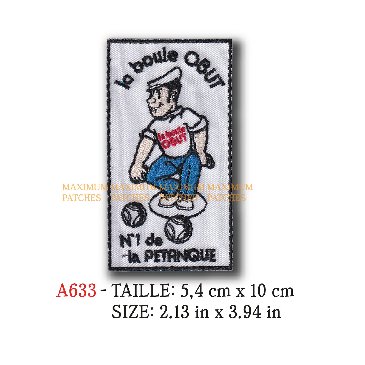 MAXIMUMPATCHES - Ecusson Patch Brodé Thermocollant - 5,4 cm x 10 cm - Pétanque Boule Apéro Pastis Compétition Rétro Vintage Obut