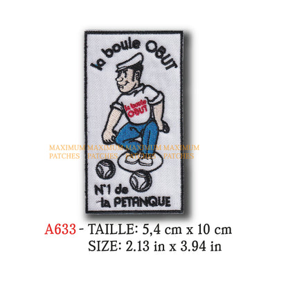 MAXIMUMPATCHES - Ecusson Patch Brodé Thermocollant - 5,4 cm x 10 cm - Pétanque Boule Apéro Pastis Compétition Rétro Vintage Obut