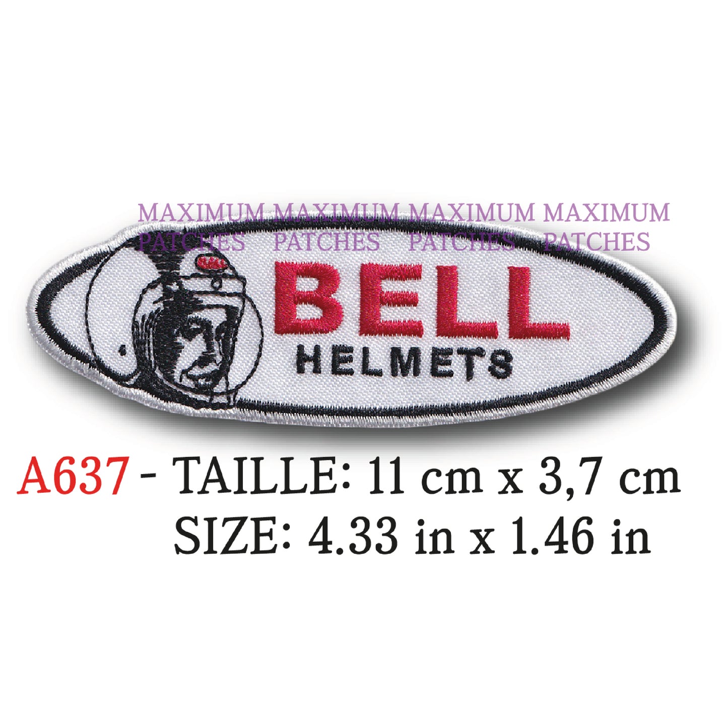 MAXIMUMPATCHES - Ecusson Patch Brodé Thermocollant - 11 cm x 3,7 cm - Automobile Moto Logo Marque Rétro Vintage Bell