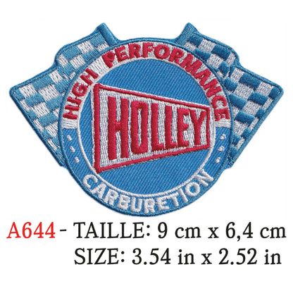MAXIMUMPATCHES - Ecusson Patch Brodé Thermocollant - 9 cm x 6,4 cm - Automobile Usa Logo Marque Hot-Rod Kustom Carburateur Holley