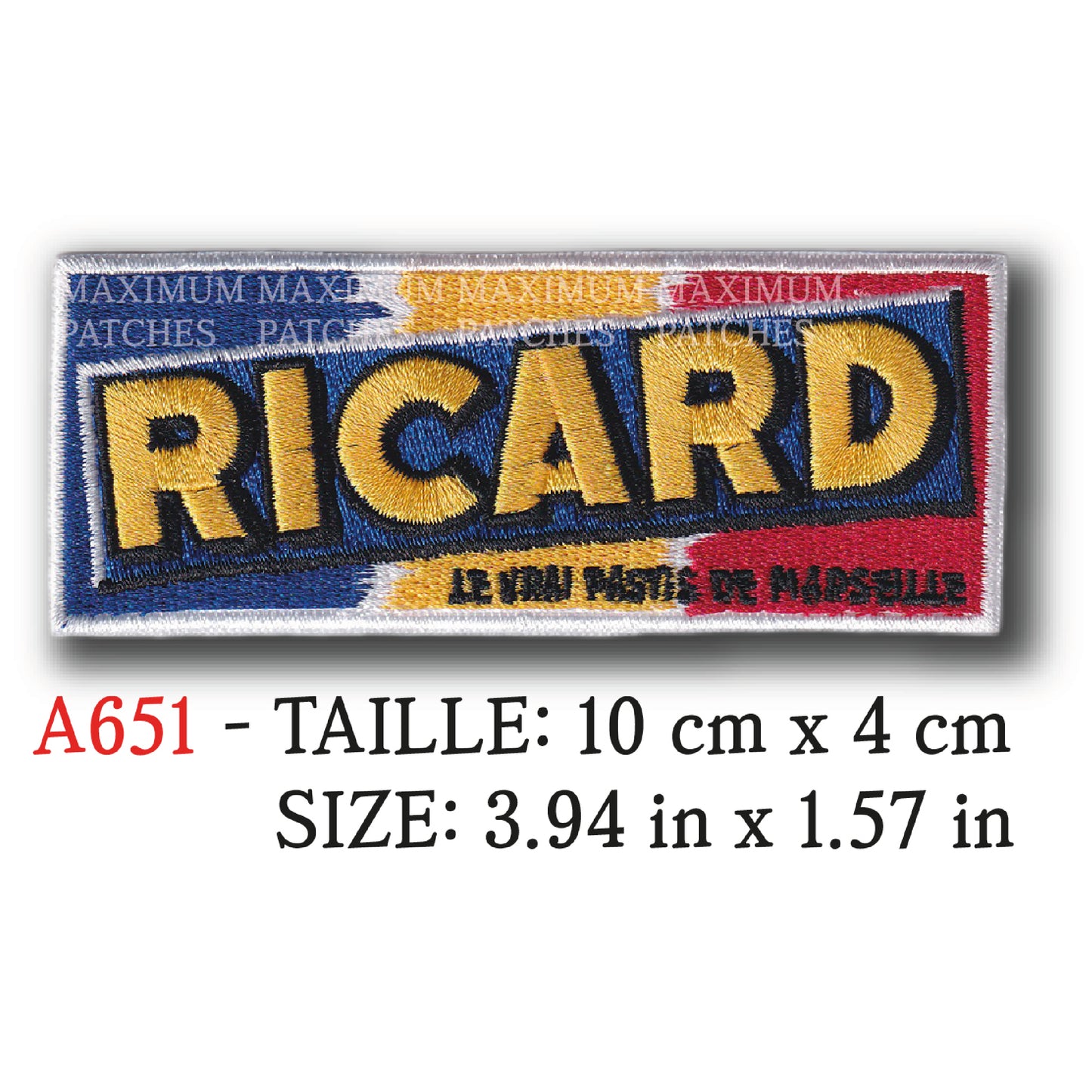 MAXIMUMPATCHES - Ecusson Patch Brodé Thermocollant - 10 cm x 4 cm - Apéro Pastis Anisette Rétro Vintage Ricard