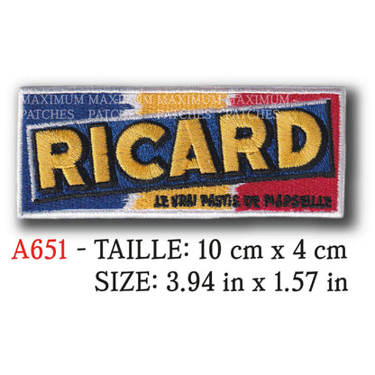 MAXIMUMPATCHES - Ecusson Patch Brodé Thermocollant - 10 cm x 4 cm - Apéro Pastis Anisette Rétro Vintage Ricard