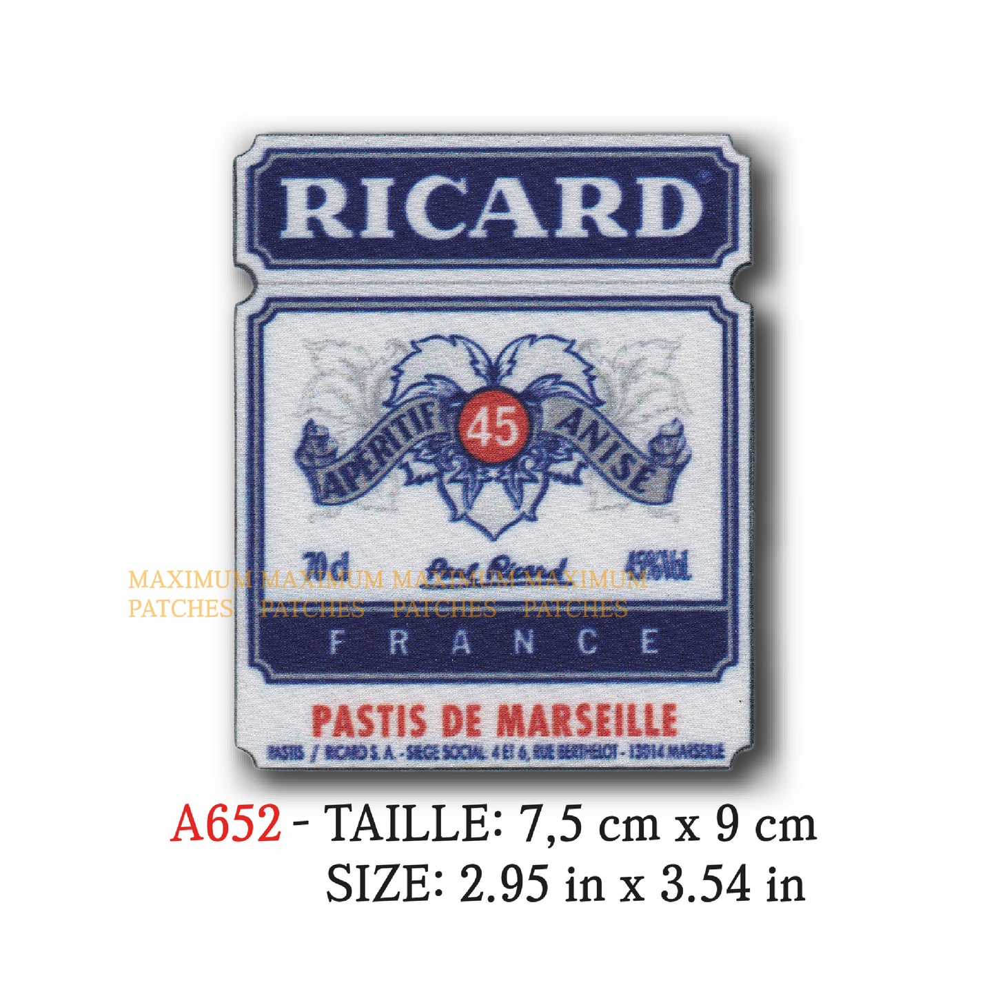 MAXIMUMPATCHES - Ecusson Patch imprimé par sublimation Thermocollant - 7,5 cm x 9 cm - Anisette Pastis Apéro Rétro Vintage Ricard