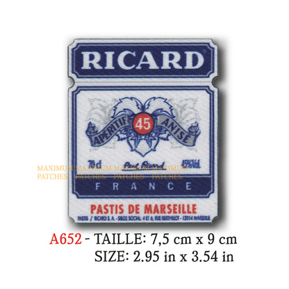 MAXIMUMPATCHES - Ecusson Patch imprimé par sublimation Thermocollant - 7,5 cm x 9 cm - Anisette Pastis Apéro Rétro Vintage Ricard
