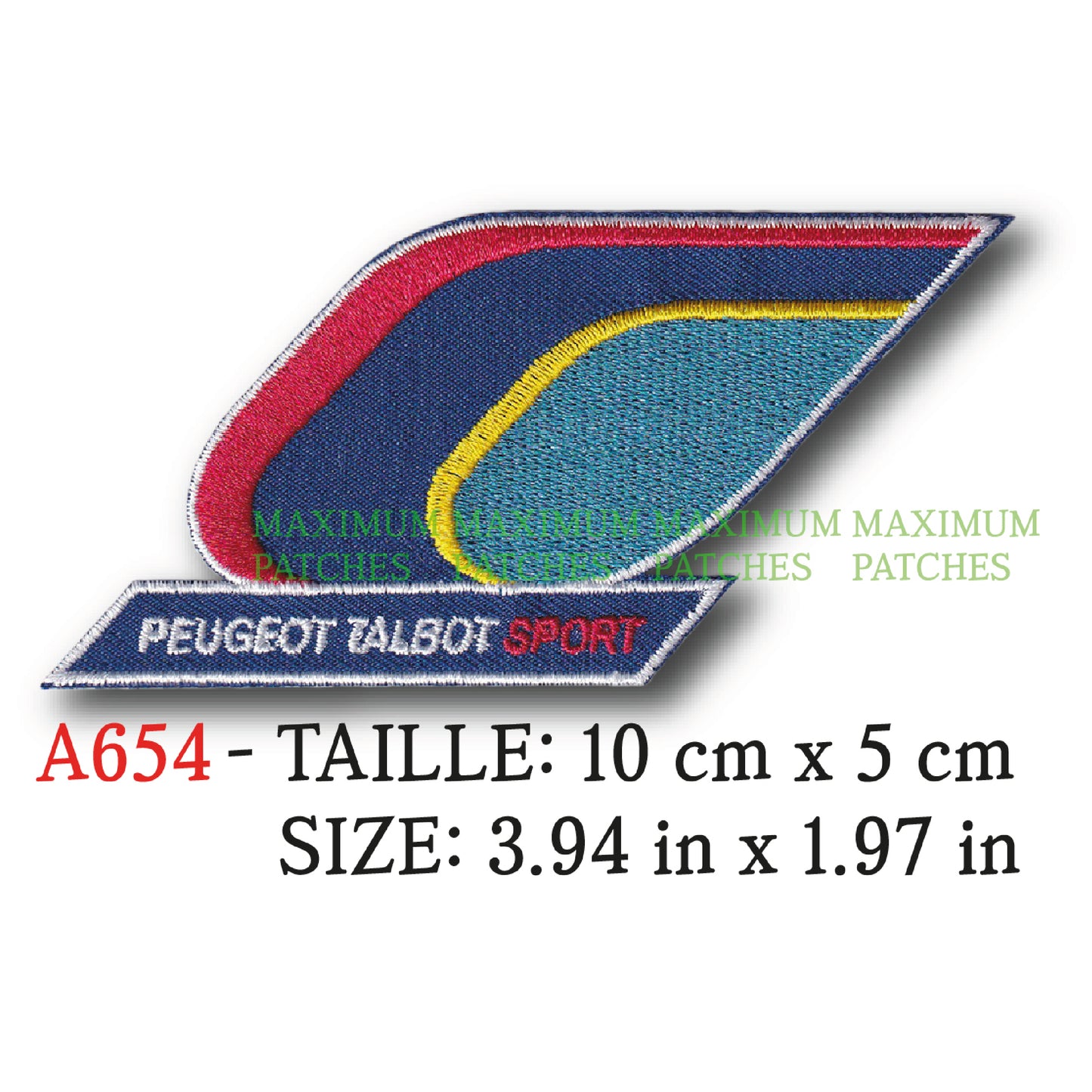 MAXIMUMPATCHES - Ecusson Patch Brodé thermocollant - 10 cm x 5 cm - Automobile France Marque Logo Rétro Vintage Pts Talbot Sport