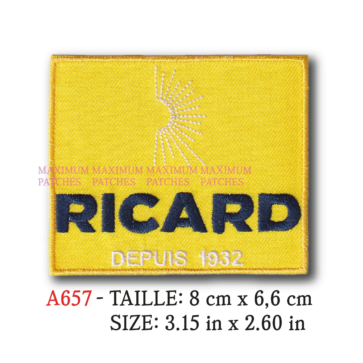 MAXIMUMPATCHES - Ecusson Patch Brodé Thermocollant - 8 cm x 6,6 cm - Anisette Apéro Pastis Rétro Vintage Ricard