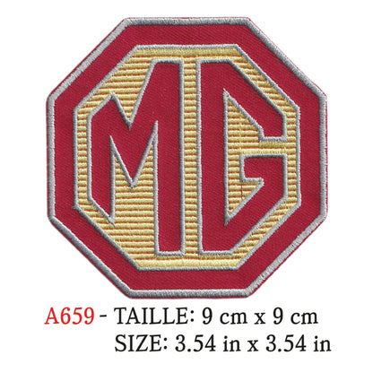 MAXIMUMPATCHES - Ecusson Patch Brodé Thermocollant - 9 cm x 9 cm - Automobile Anglais Rétro Vintage Mg Morris Garage