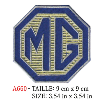 MAXIMUMPATCHES - Ecusson Patch Brodé Thermocollant - 9 cm x 9 cm - Automobile Anglais Rétro Vintage Mg Morris Garage