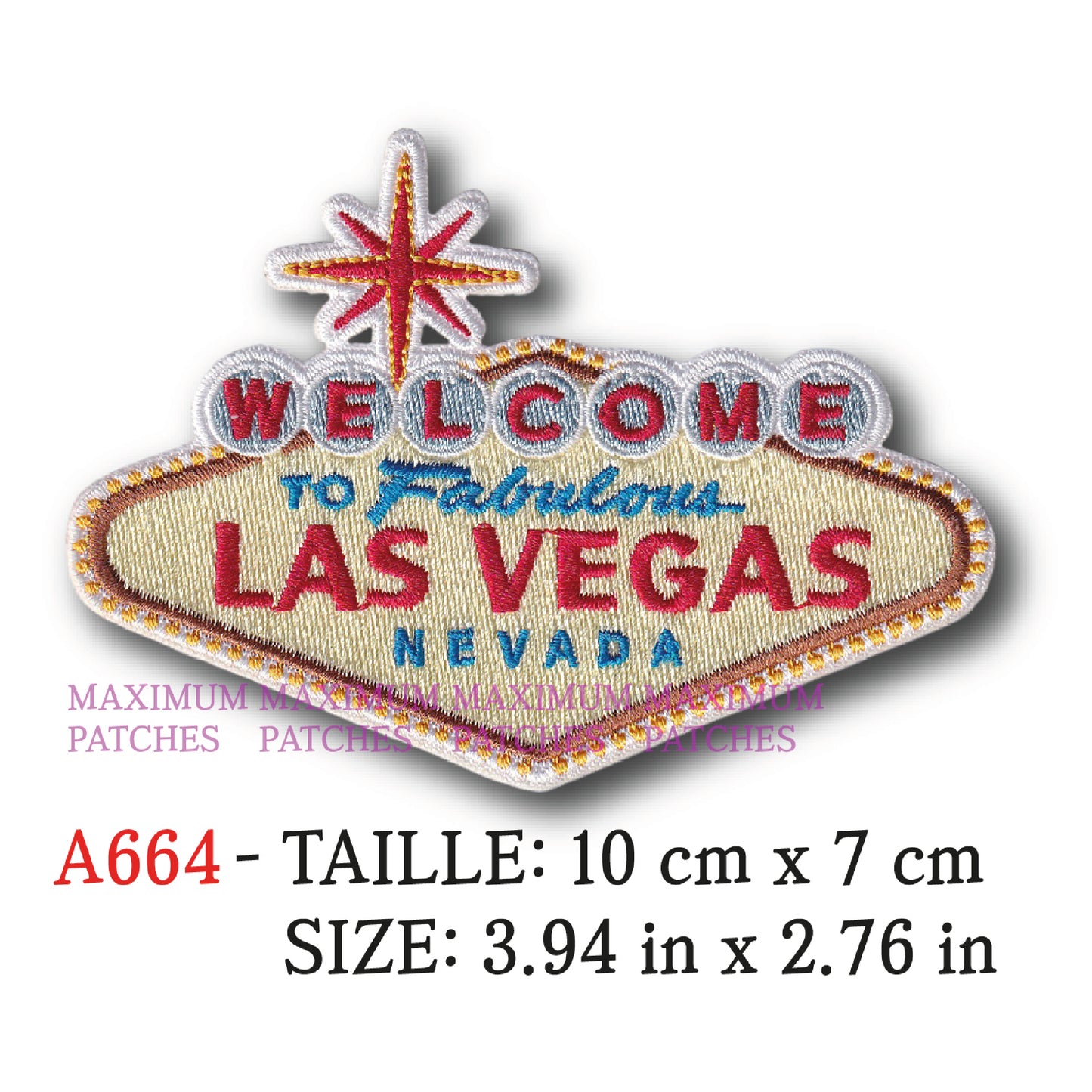 MAXIMUMPATCHES - Ecusson Patch Brodé Thermocollant - 10 cm x 7 cm - Las Vegas Welcome Rétro Vintage