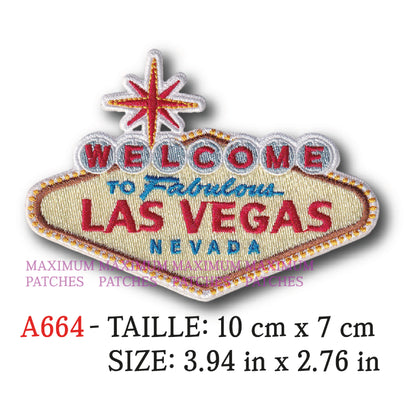 MAXIMUMPATCHES - Ecusson Patch Brodé Thermocollant - 10 cm x 7 cm - Las Vegas Welcome Rétro Vintage