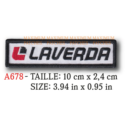 MAXIMUMPATCHES - Ecusson Patch Brodé Thermocollant - 10 cm x 2,4 cm - Moto Italie Rétro Vintage Laverda