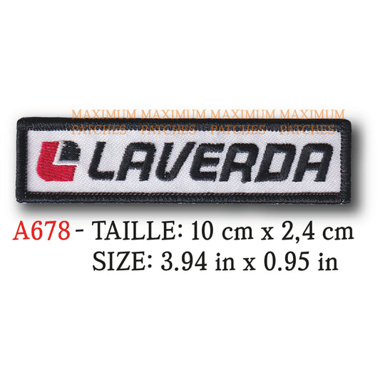 MAXIMUMPATCHES - Ecusson Patch Brodé Thermocollant - 10 cm x 2,4 cm - Moto Italie Rétro Vintage Laverda