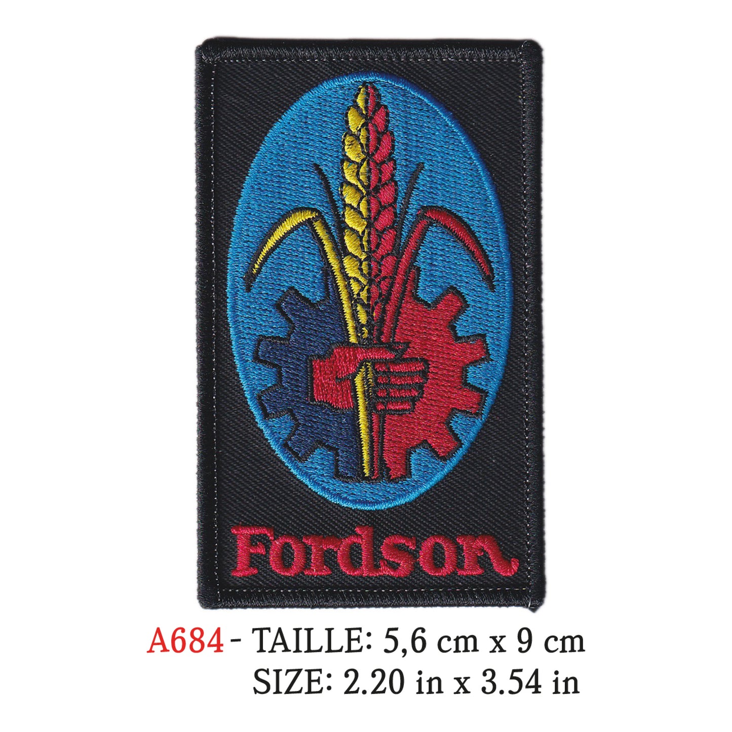 MAXIMUMPATCHES - Ecusson Patch Brodé Thermocollant - 5,6 cm x 9 cm - Tracteur Matériel Agricole Logo Marque Fordson