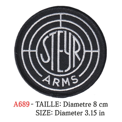 MAXIMUMPATCHES - Ecusson Patch Brodé Therrmocollant - Diametre 8 cm - Marque Logo Militaire Airsoft Tir Sportif Steyr fusil Arme