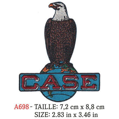 MAXIMUMPATCHES - Ecusson Patch Brodé Thermocollant - 7,2 cm x 8,8 cm - Tracteur Usa Agricole Machine Marque Logo Rétro Vintage Case