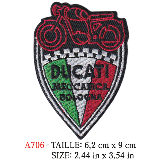 MAXIMUMPATCHES - Ecusson Patch Brodé Thermocollant - 6,2 cm x 9 cm - Moto Italie Marque Logo Rétro Vintage Ducati