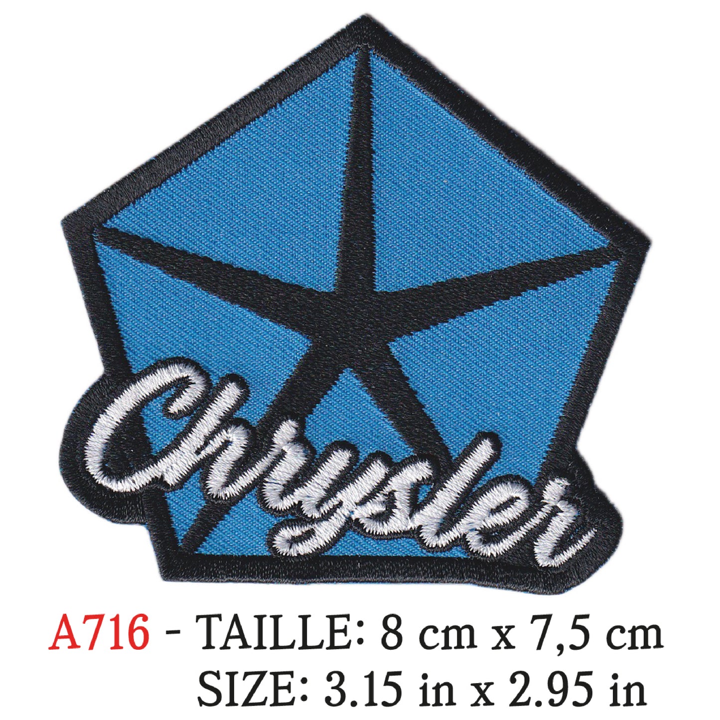 MAXIMUMPATCHES - Ecusson Patch Brodé Thermocollant - 8 cm x 7,5 cm - Automobile Usa Marque Logo Rétro Vintage Chrysler