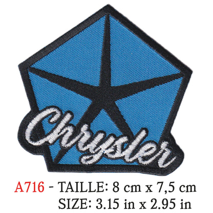 MAXIMUMPATCHES - Ecusson Patch Brodé Thermocollant - 8 cm x 7,5 cm - Automobile Usa Marque Logo Rétro Vintage Chrysler