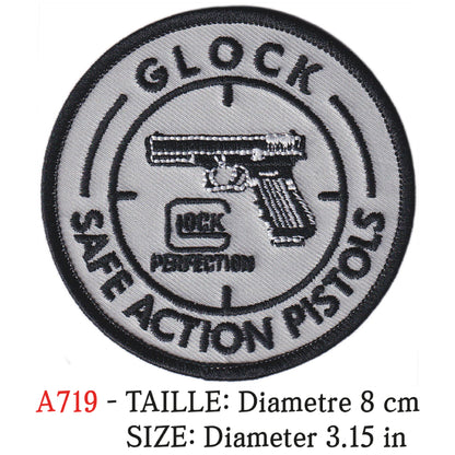 MAXIMUMPATCHES - Ecusson Patch Brodé Thermocollant - Diamètre 8 cm - Armée Militaire Airsoft Tir Sportif Glock Pistolet Fusil