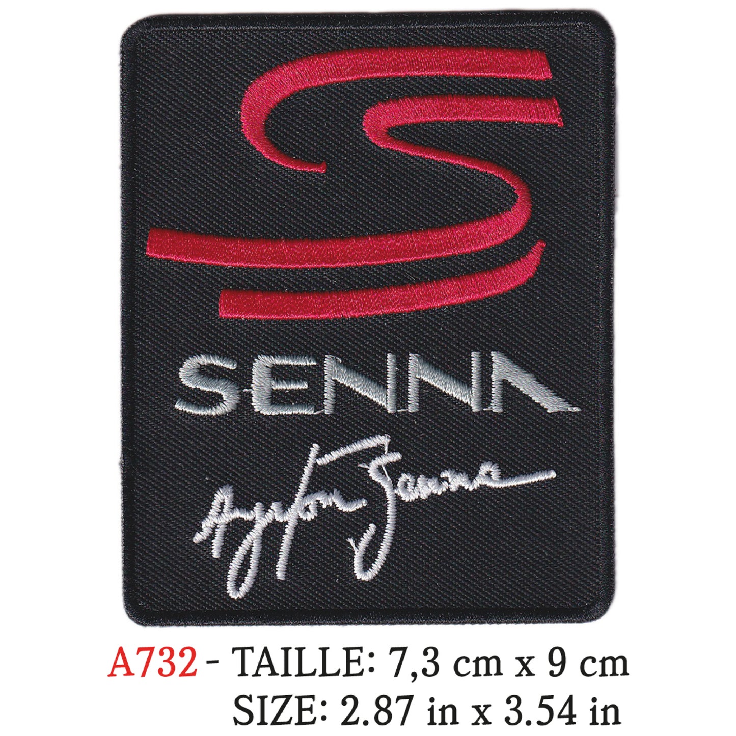MAXIMUMPATCHES - Ecusson Patch Brodé Thermocollant - 7,3 cm x 9 cm - Ayrton Senna Pilote Formule 1 Course Automobile
