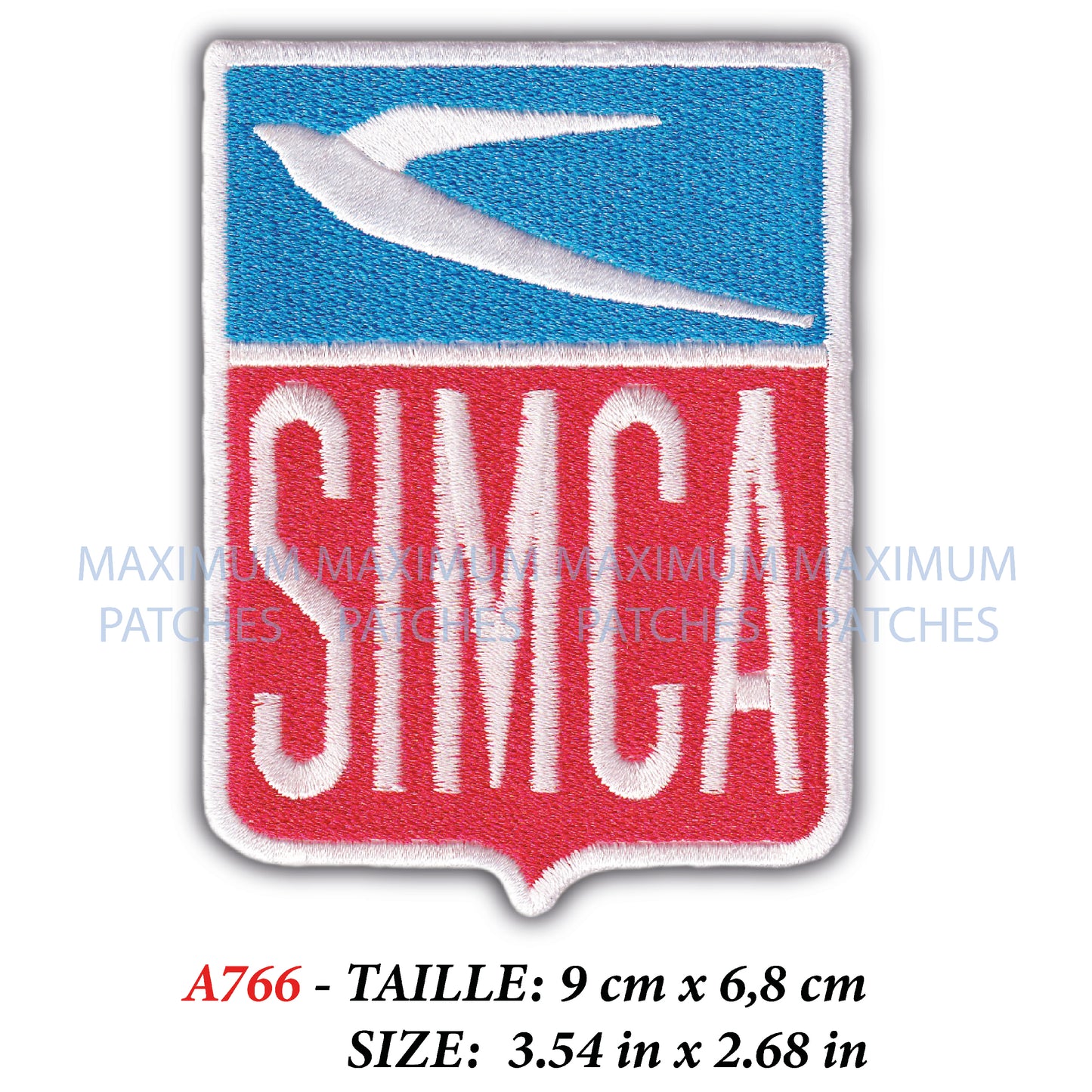 MAXIMUMPATCHES - Ecusson Patch Brodé Thermocollant - 8 cm x 6,3 cm - Automobile France Rétro Vintage 1000 Aronde Vedette Ariane Chambord 1300 1200s Simca