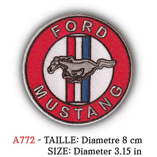 MAXIMUMPATCHES - Ecusson Patch Brodé Thermocollant - Diamètre 8 cm - Automobile Usa Muscle Car Pony