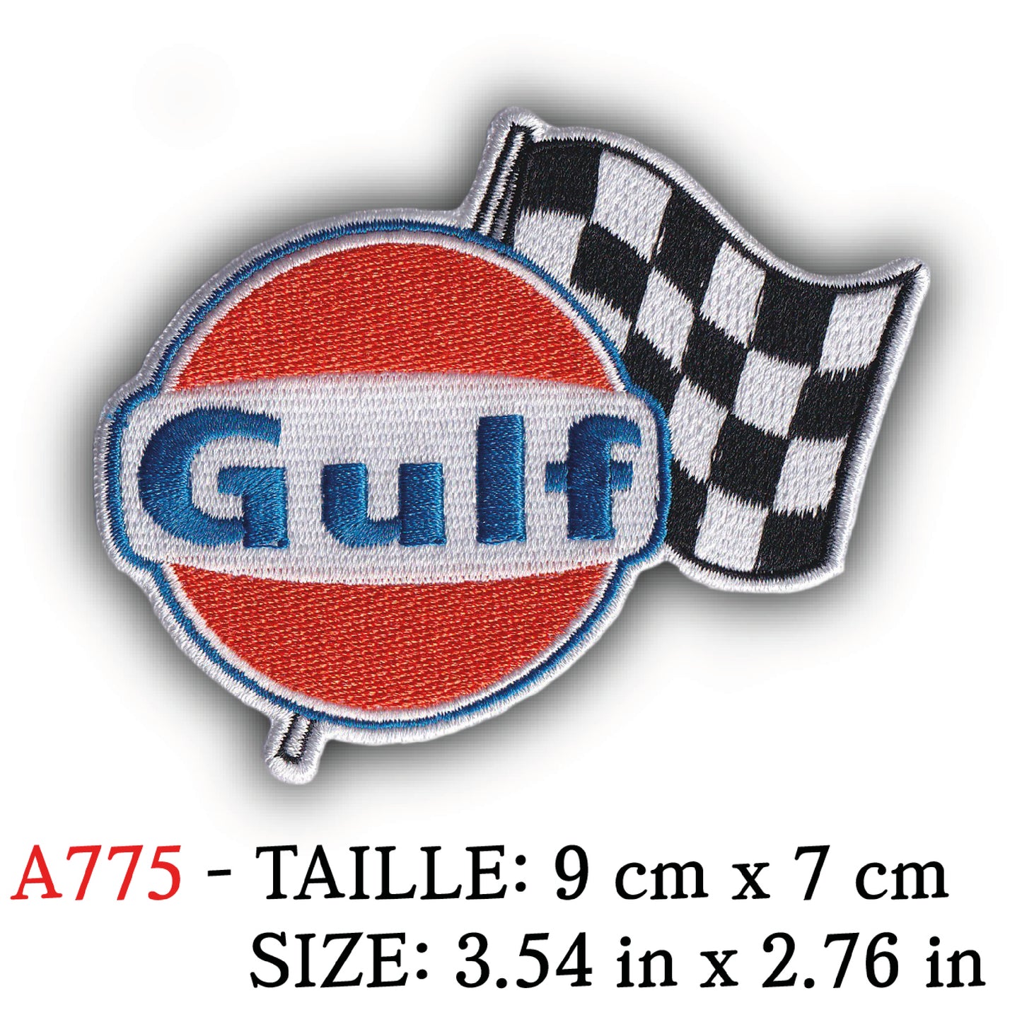 MAXIMUMPATCHES - Ecusson Patch Brodé Thermocollant - 9 cm x 7 cm - Automobile Drapeau Damier Course Race Gulf