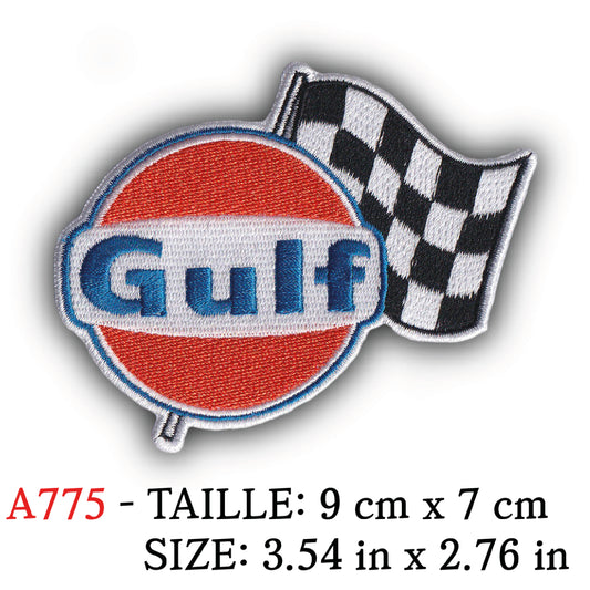 MAXIMUMPATCHES - Ecusson Patch Brodé Thermocollant - 9 cm x 7 cm - Automobile Drapeau Damier Course Race Gulf
