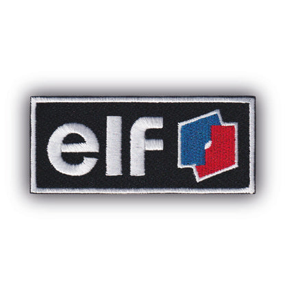 MAXIMUMPATCHES - Ecusson Patch Brodé Thermocollant - 10 cm x 4,3 cm - Automobile Voiture Course Vintage Rétro Huile Elf