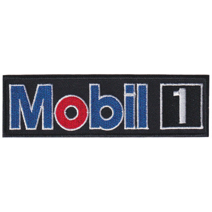 MAXIMUMPATCHES - Ecusson Patch Brodé Thermocollant - 12 cm x 3,5 cm - Mobil 1 huile moteur lubrification automobile course combinaison décoration