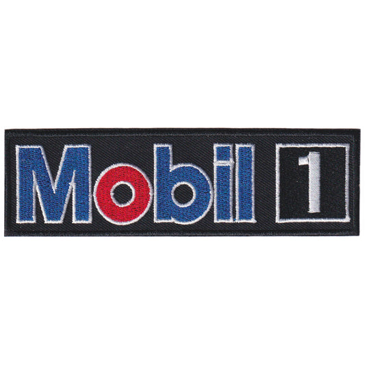 MAXIMUMPATCHES - Ecusson Patch Brodé Thermocollant - 12 cm x 3,5 cm - Mobil 1 huile moteur lubrification automobile course combinaison décoration
