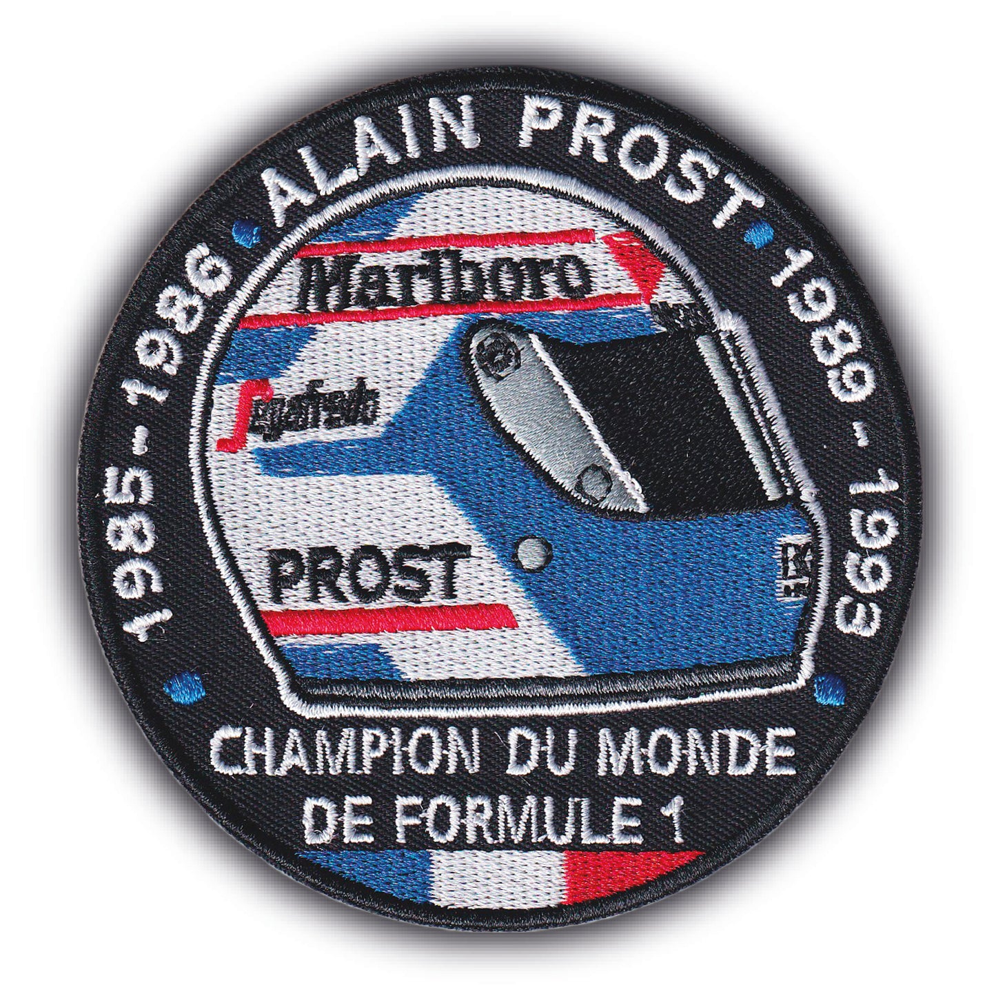 MAXIMUMPATCHES - Ecusson Patch Brodé Thermocollant - Diamètre 9 cm - Alain Prost Champion Du Monde Formule 1