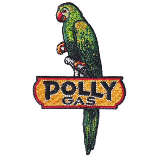 MAXIMUMPATCHES - Ecusson Patch Brodé Thermocollant - Dim: 10 cm x 6 cm - Perroquet Polly Gas Garage Vintage Station Service