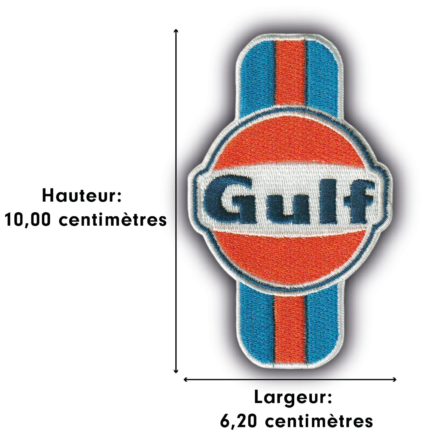 MAXIMUMPATCHES - Ecusson Patch Brodé Thermocollant - Dimension: 10 cm x 6,2 cm - Gulf Automobile Course Circuit Voiture Sport Race Endurance Formule 1 Combinaison Pilote