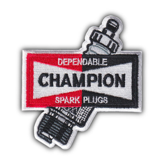 MAXIMUMPATCHES - Ecusson Thermocollant Brodé - 9,2 cm x 8,2 cm - Patch Bougie Spark Plugs Champion Rétro Vintage Combinaison Pilote