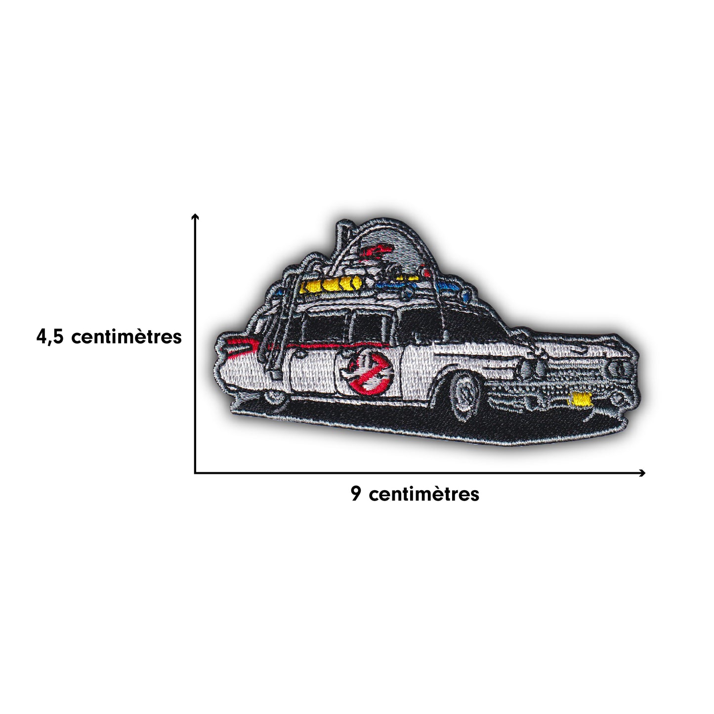 MAXIMUMPATCHES - Ecusson Thermocollant Brodé - 9 cm x 4,5 cm - Patch Ghostbusters Ecto 1 Cadillac Film Rétro Vintage