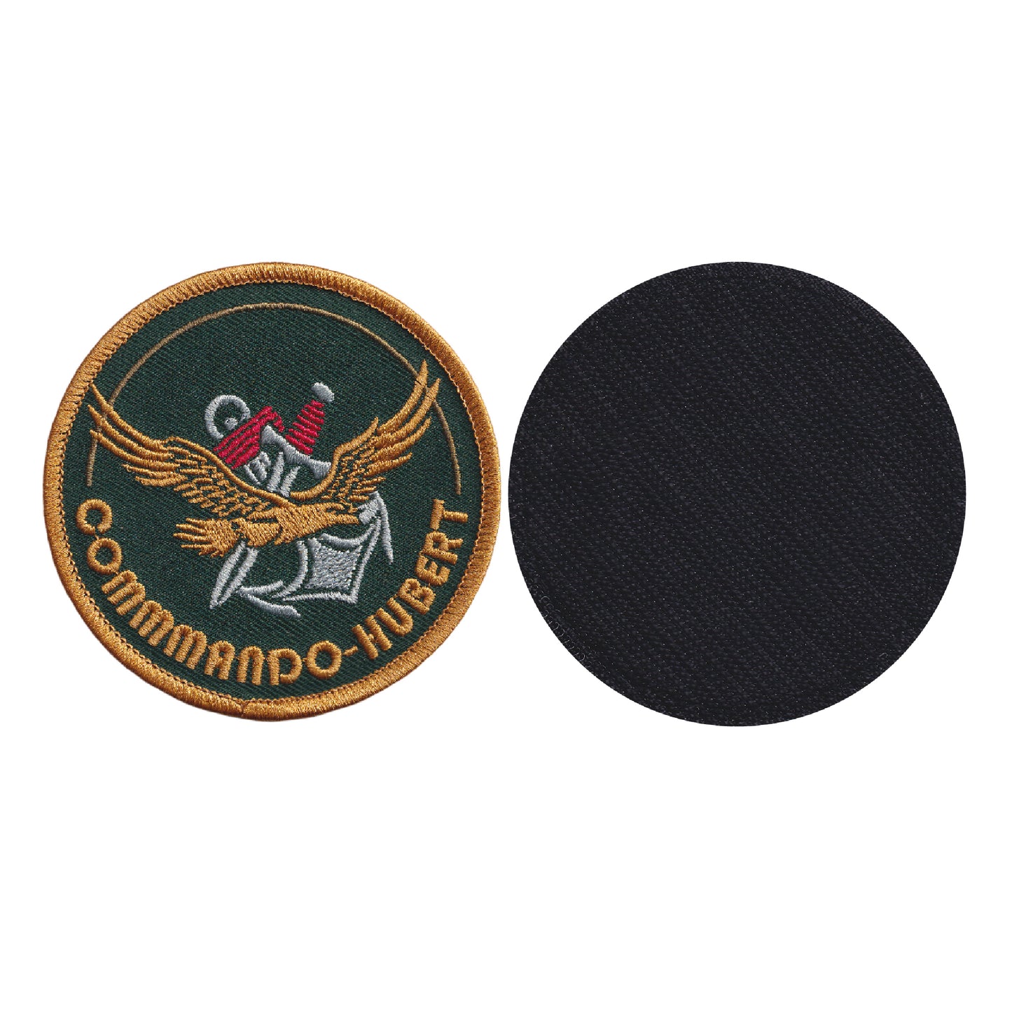 MAXIMUMPATCHES - Diamètre: 8 cm - Ecusson Patch Brodé Avec Scratch Cousu Au Dos + Carré Scratch A Coudre, Face Opposé 10 cm x 10 cm Offert/Commando Marine Militaire Hubert