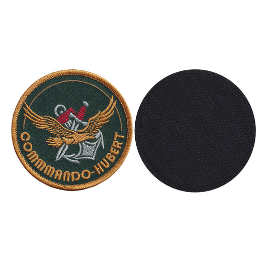 MAXIMUMPATCHES - Diamètre: 8 cm - Ecusson Patch Brodé Avec Scratch Cousu Au Dos + Carré Scratch A Coudre, Face Opposé 10 cm x 10 cm Offert/Commando Marine Militaire Hubert