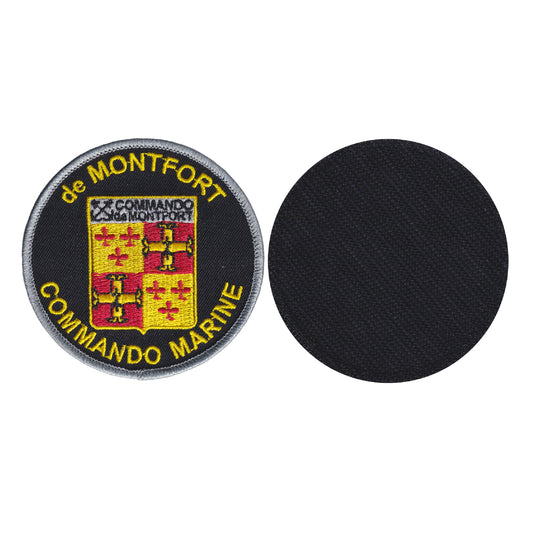 MAXIMUMPATCHES - Diamètre: 8 cm - Ecusson Patch Brodé Avec Scratch Cousu Au Dos + Carré Scratch A Coudre, Face Opposé 10 cm x 10 cm Offert/Militaire Commando Marine Montfort