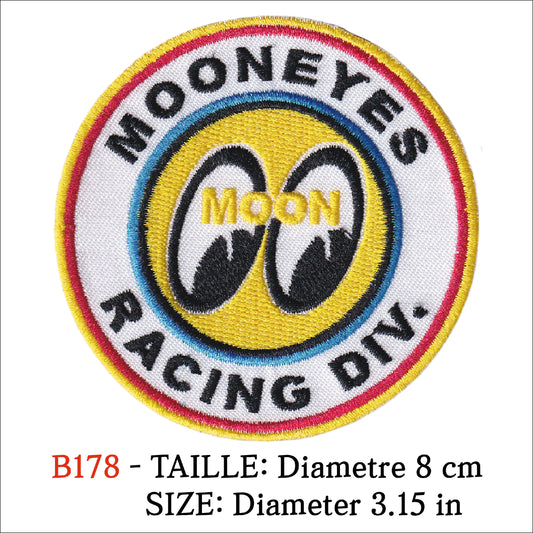 MAXIMUMPATCHES - Ecusson Patch Brodé Thermocollant - Diamètre 8 cm - Racing Division Mooneyes