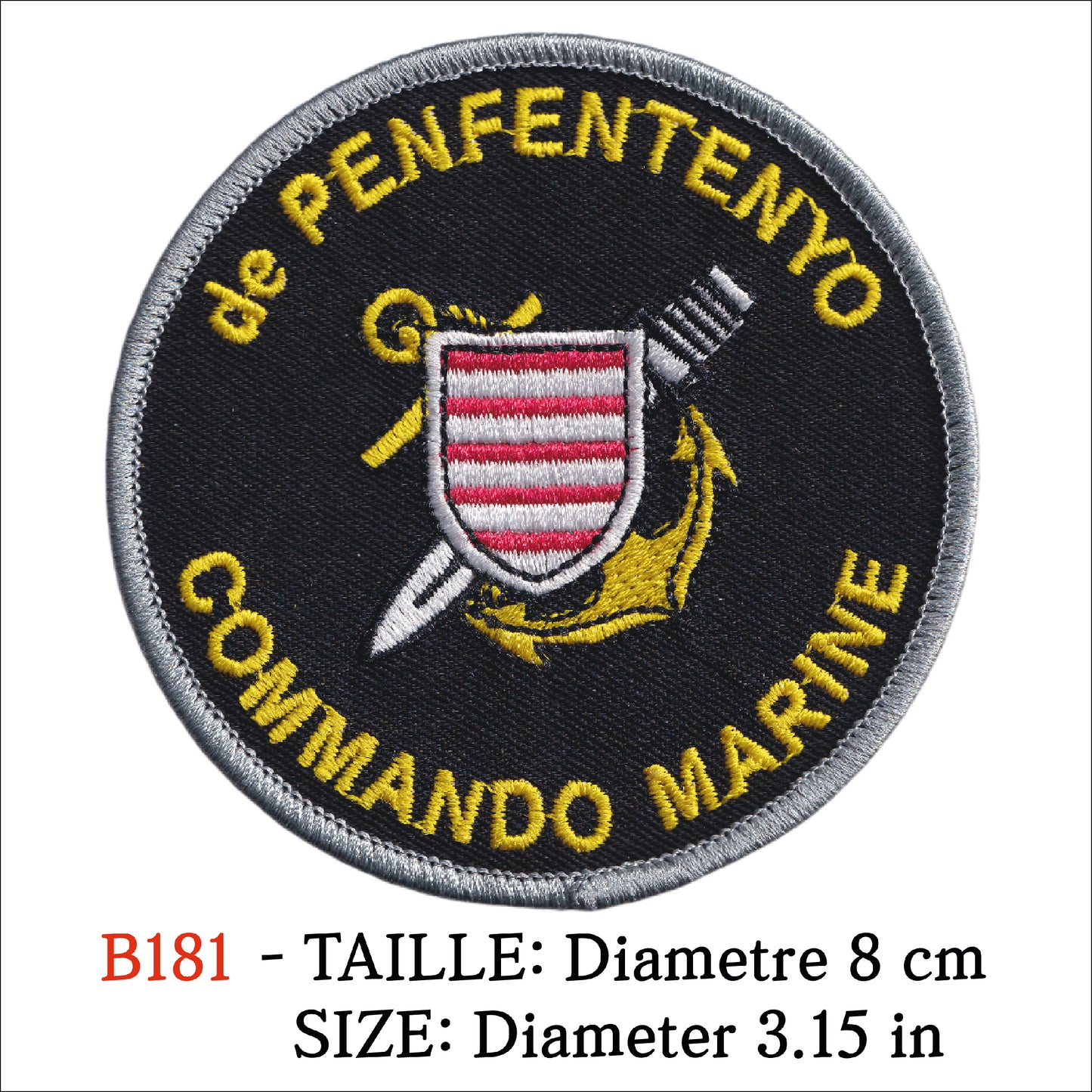 MAXIMUMPATCHES - Ecusson Patch Brodé Thermocollant - Diamètre 8 cm - Commando Marine Penfentenyo Armée Militaire