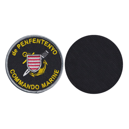 MAXIMUMPATCHES - Diamètre: 8 cm - Ecusson Patch Brodé Avec Scratch Cousu Au Dos + Carré Scratch A Coudre, Face Opposé 10 cm x 10 cm Offert/ Militaire Commando Marine Penfentenyo