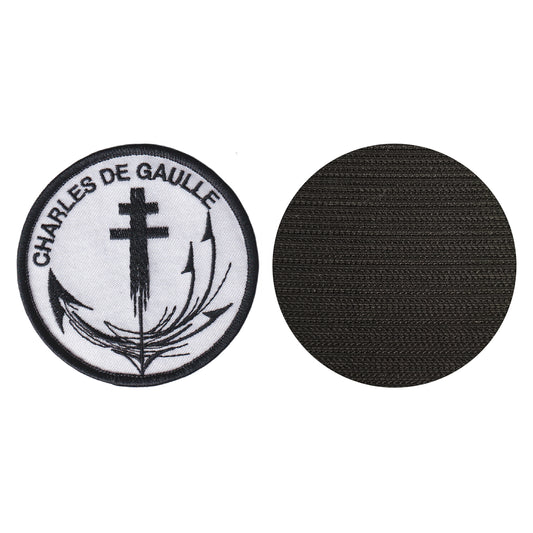 MAXIMUMPATCHES - Diamètre: 8 cm - Ecusson Patch Brodé Avec Scratch Cousu Au Dos + Carré Scratch A Coudre, Face Opposé 10 cm x 10 cm Offert/ porte avion Charles De Gaulle